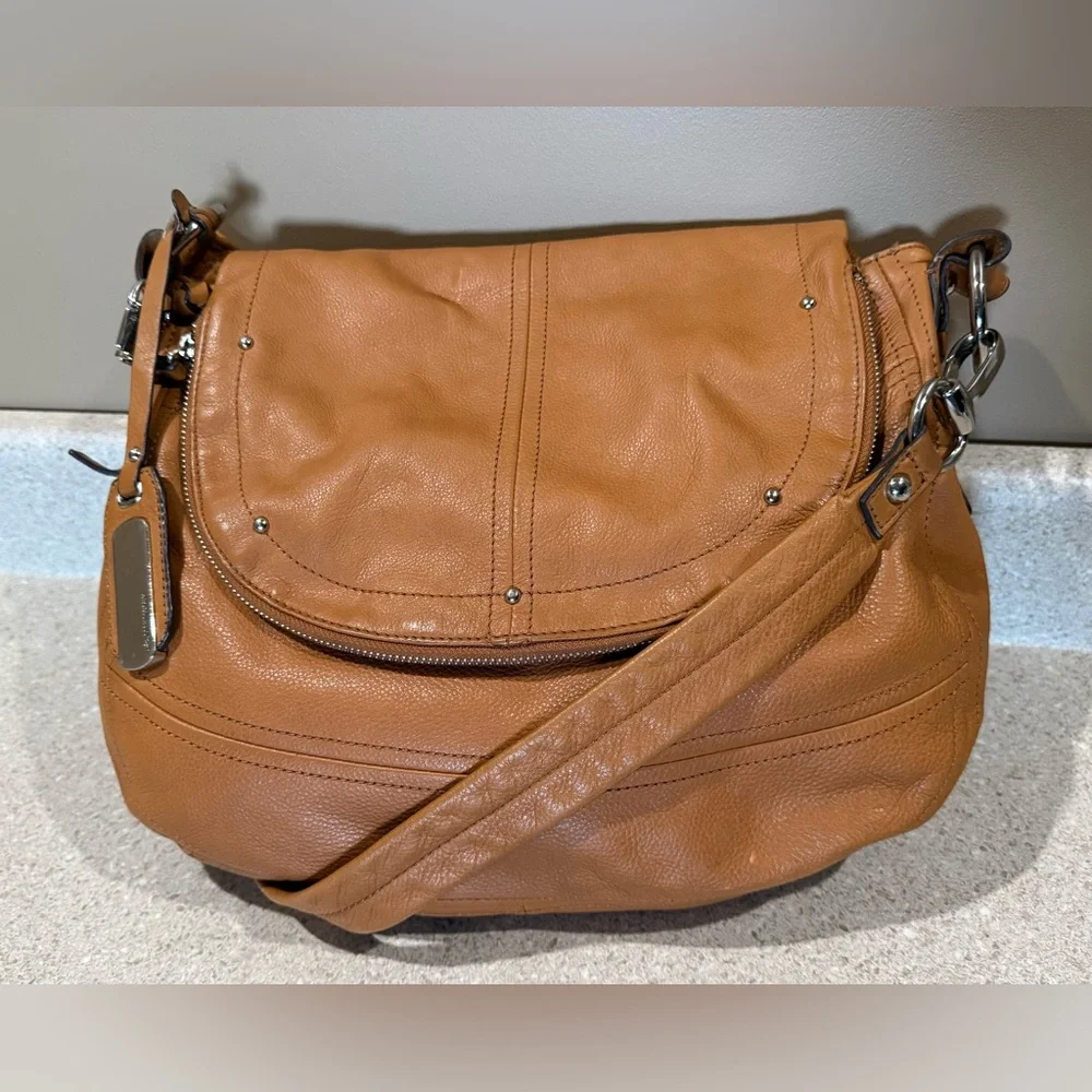 B Makowsky LEATHER Camel CROSSBODY Purse HANDBAG